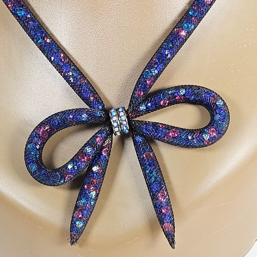 Betsey Johnson mesh rhinestone Bow necklace retro style Mermaid